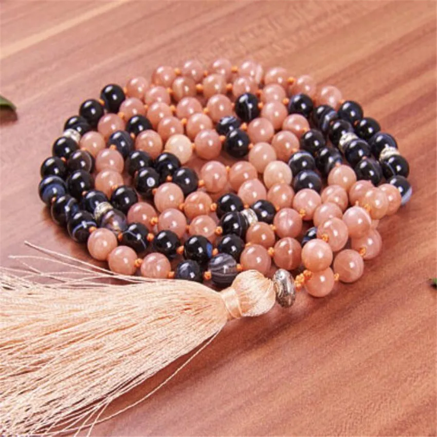 Handmademm Sunstone gules ленточки 108 цепочки и ожерелья Благослови e мала-Йога счастливый