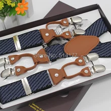 Новые полосатые винтажные подтяжки кожаные подтяжки Регулируемые 6 зажимов мужские подтяжки модная одежда recessionista