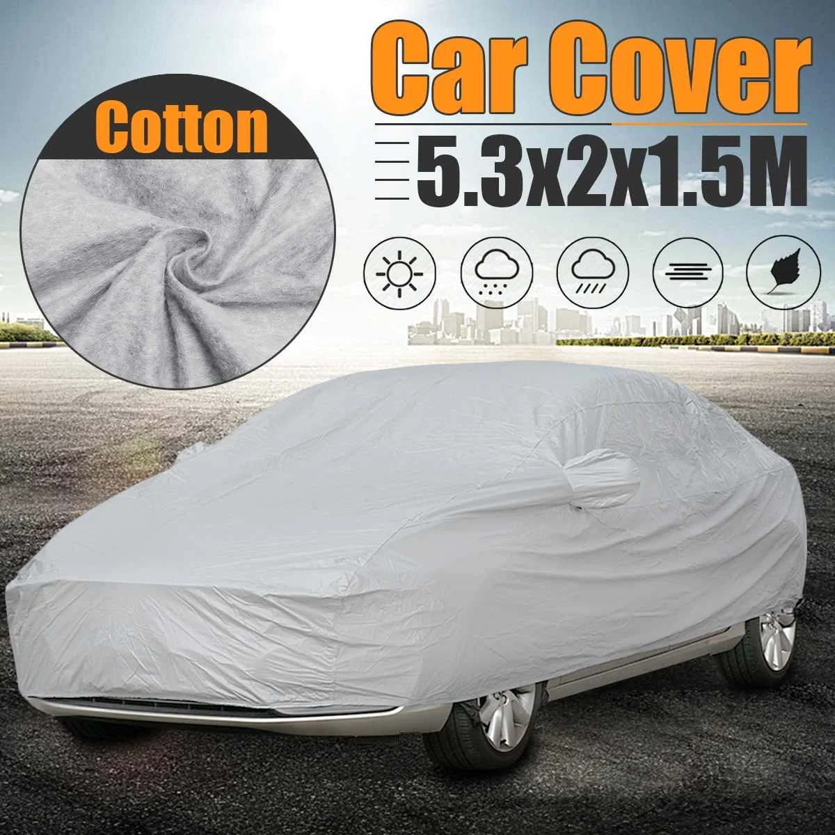 

L XL XXL Universal Full Car Cover Snow Ice Rain Resistant Dustproof Cotton Waterproof Breathable UV Protection Outdoor
