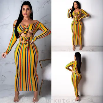 

Women Off Shoulder Long Sleeve Boydcon Dress Evening Party Long Dresses