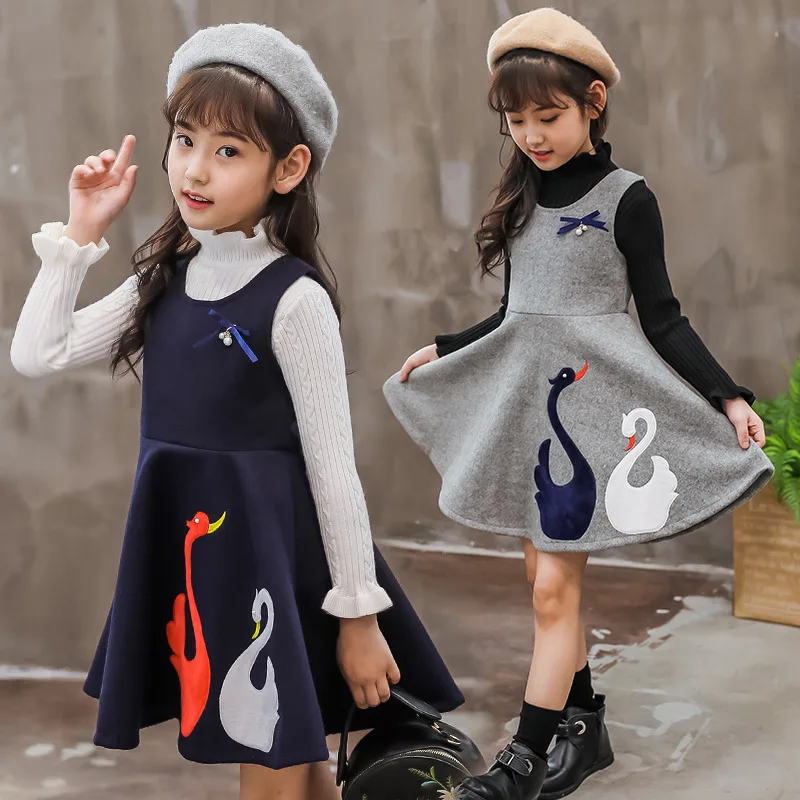 Детская одежда для девочек; сезон осень-зима; Новое Детское шерстяное платье принцессы с рисунком