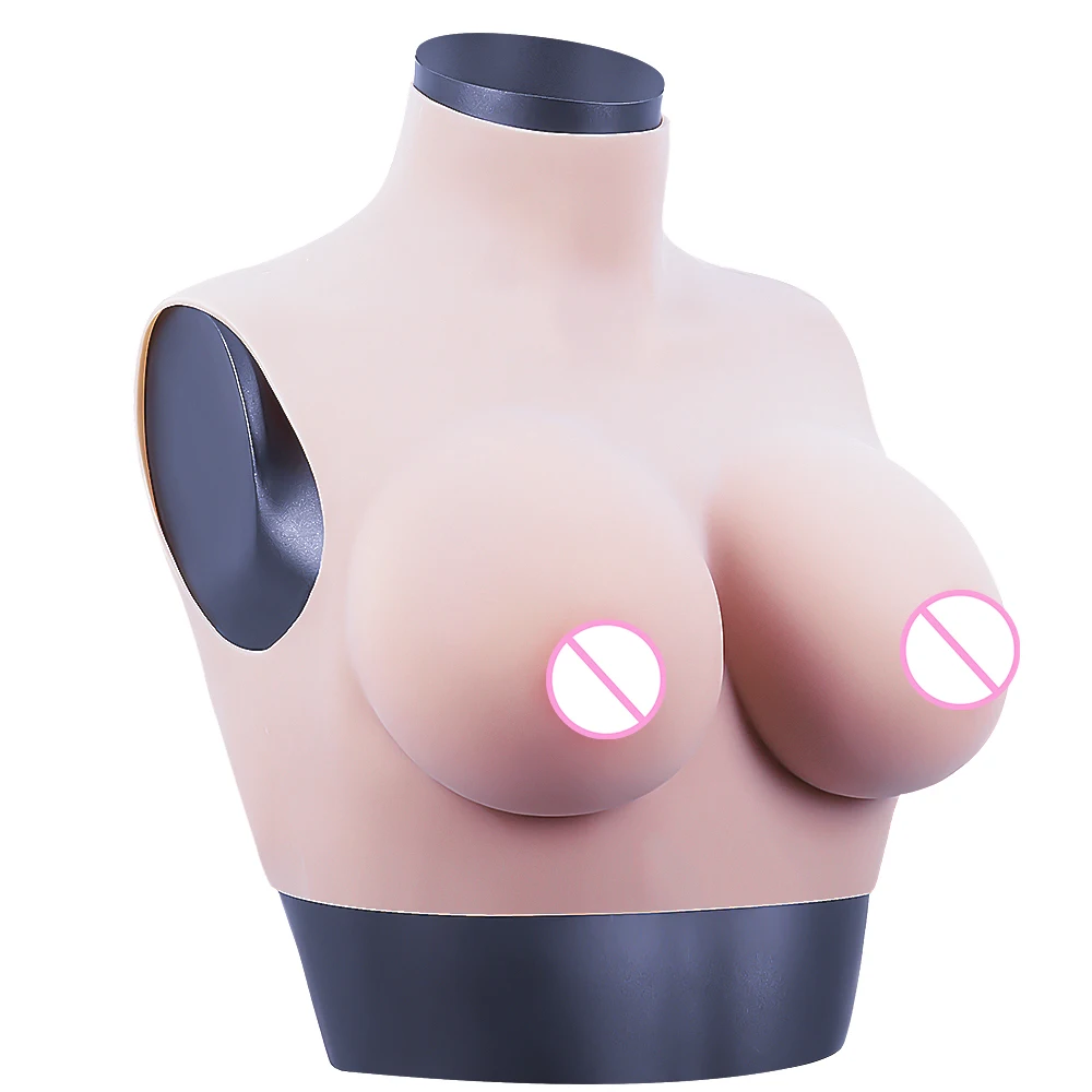 KOOMIHO C/D/F Cup Crossdresser Silicone Boobs High Collar Neck Fake Breast Forms Costume Transvestite Drag Queen Shemale 2G