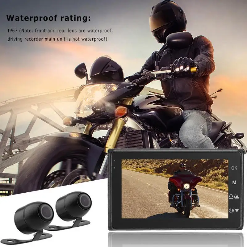 

3-inch 1080P split front and rear waterproof double lens HD locomotive motorcycle driving recorder built-in polymer battery