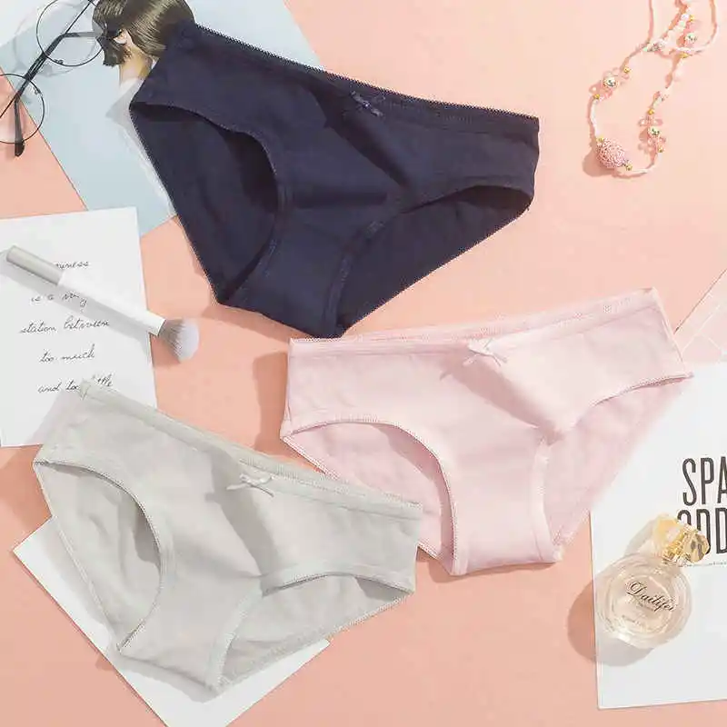 

Summer Panties for Women Cotton Bow Briefs Underwear Ladies Sexy Lingerie Low Waist Solid Panties Girls Breathable Soft Briefs