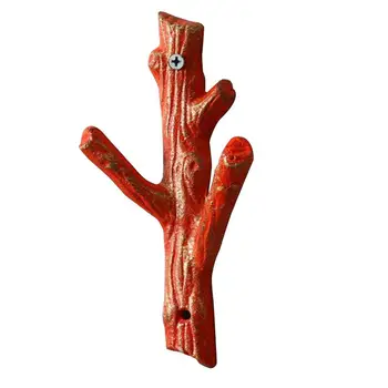 

Retro Rustic Tree Branch Hooks Creative Iron Wall Mounted Coat Hangers Wall Hat Rack (Red)