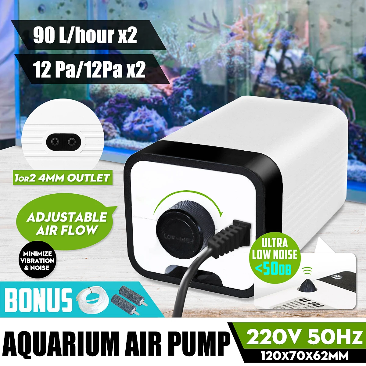 

220v CT-201/CT202 Aquarium Air Pump Oxygen Fountain Pond Aerator Water Fish Tank 1/2 Outlet Aquariums