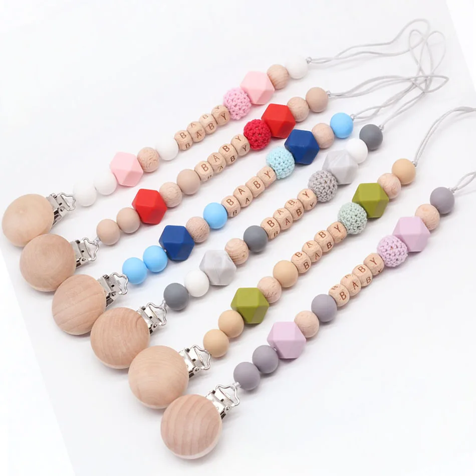 

Personalized Name Silicone Pacifier Clip Binky Clip Dummy Clip Soother Teethe Toy Chain Bite Beads Fit Baby Girl Boy Chew Gift