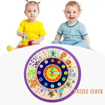

Wooden Shape Sorting Assembly Clock Number Blocks Cartoon Toy Learning Clocks Teaching Time Educational Toy For Kids Chil