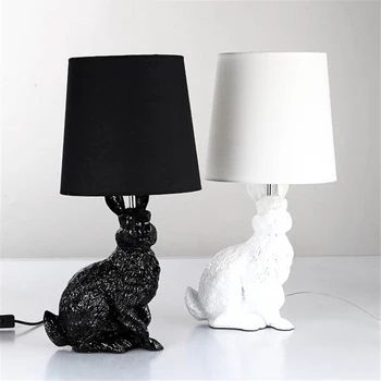 

Resin Rabbit Shape Modern Creative Led Table Light,Black/White Cloth Lampshade Table Lamp Living Room Bedside Desk Art Lamp Deco