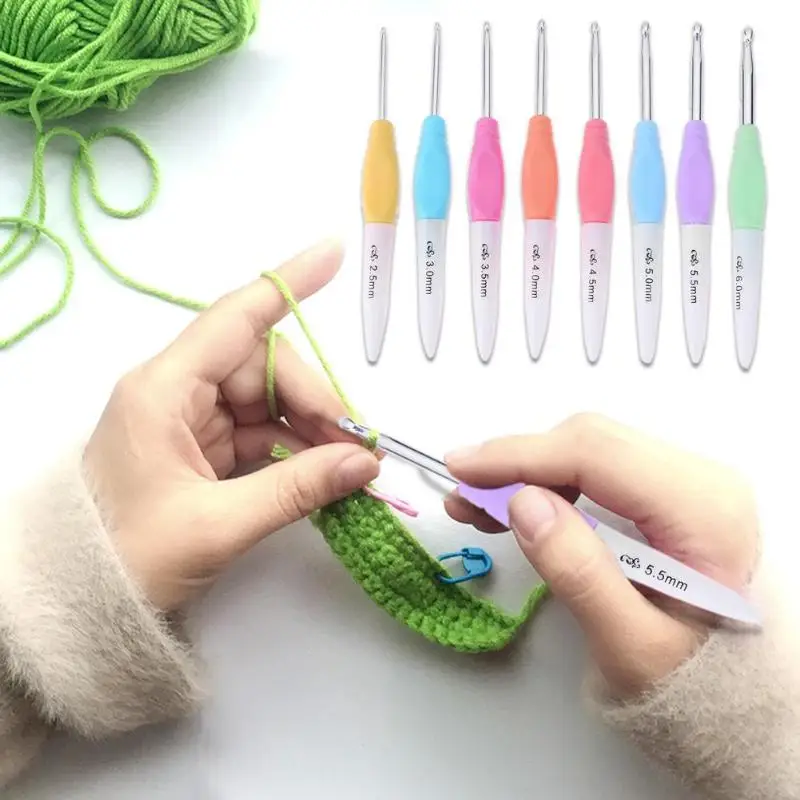 8pcs/set Crochet Hook Set Soft Handle Needles Sweater Knit Weave Yarn ...