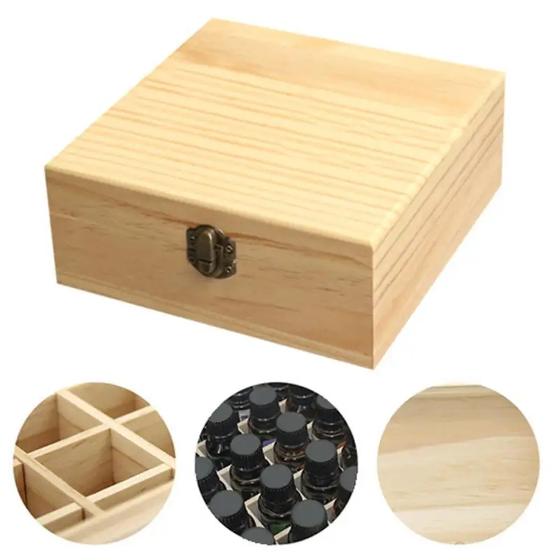 

25 Holes Essential Oils Wooden Box 5ml /10ml /15ml Bottles SPA YOGA Club Aromatherapy Storage Case Organizer Container