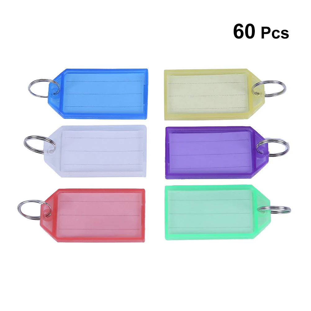 

60pcs Multicolor Plastic Key Fobs Luggage ID Tags Labels With Key Rings Hanging Keyring Keychain Gift Key Ring Chain Rings
