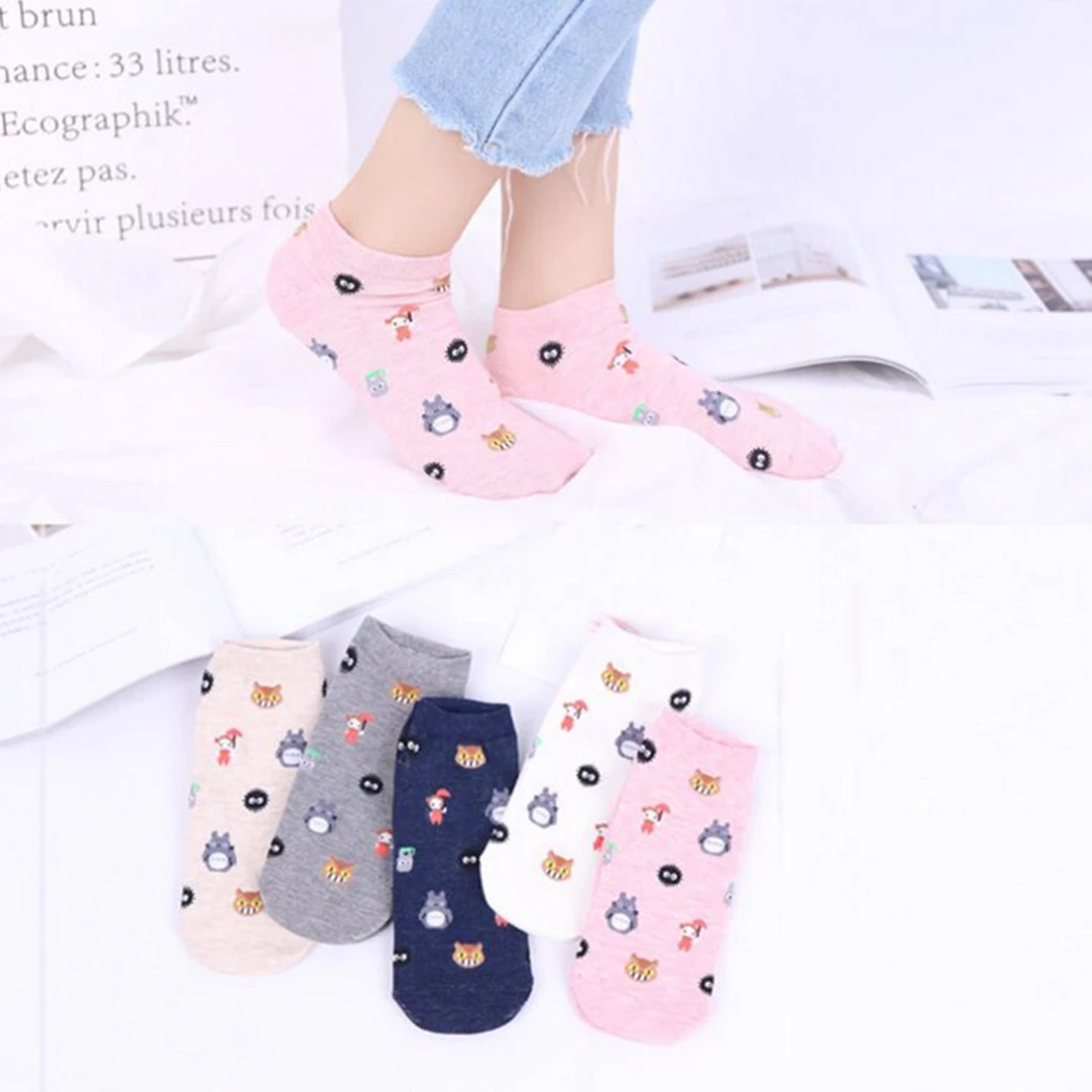 Harajuku Women Kawaii Cartoon Socks Printed Cotton Boat Socks Cute