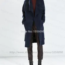 Блоггеры модный бренд Подлинная Женская Ручная работа длинный шерстяной Тренч с поясом водопад большие лацканы дамы негабаритных пальто