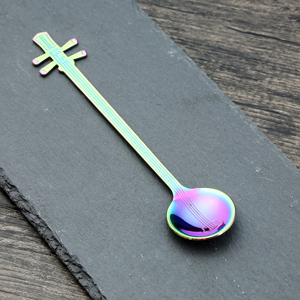 

Stainless Steel Cartoon violin guitar Spoon Creative Milk Coffee Spoon Ice Cream Candy Teaspoon accessories
