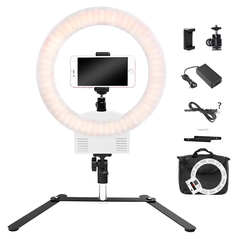 

FOSOTO FT-12B Led Photographic Lighting 3200-5600K 3 Hot Shoes For Camera Phone Photography Ring Light Selfie Lamp tablet Stand