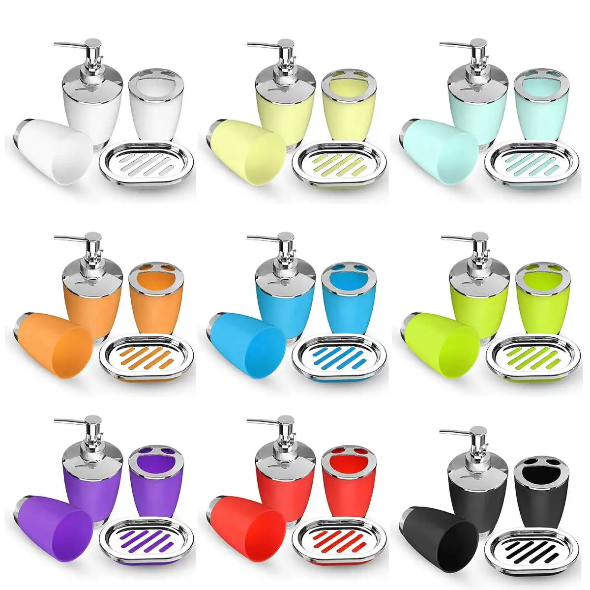 4Pcs/Set 9 Colors Plastic Bathroom Cups Toothbrush Storage Holder Toothpaste Soap Dish Dispenser Bathroom Accessories Organizer