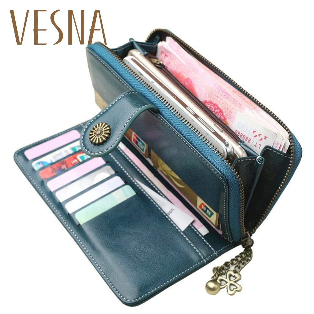 

2019 New Vintage Button Phone Purses Women Wallets Female Purse Leather Brand Retro Ladies Long Zipper Woman Wallet Card Clutch
