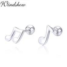 Милые тонкие 925 пробы серебряные серьги-гвоздики с двумя нотами для женщин и девочек, детские ювелирные изделия Orecchini Aros Aretes