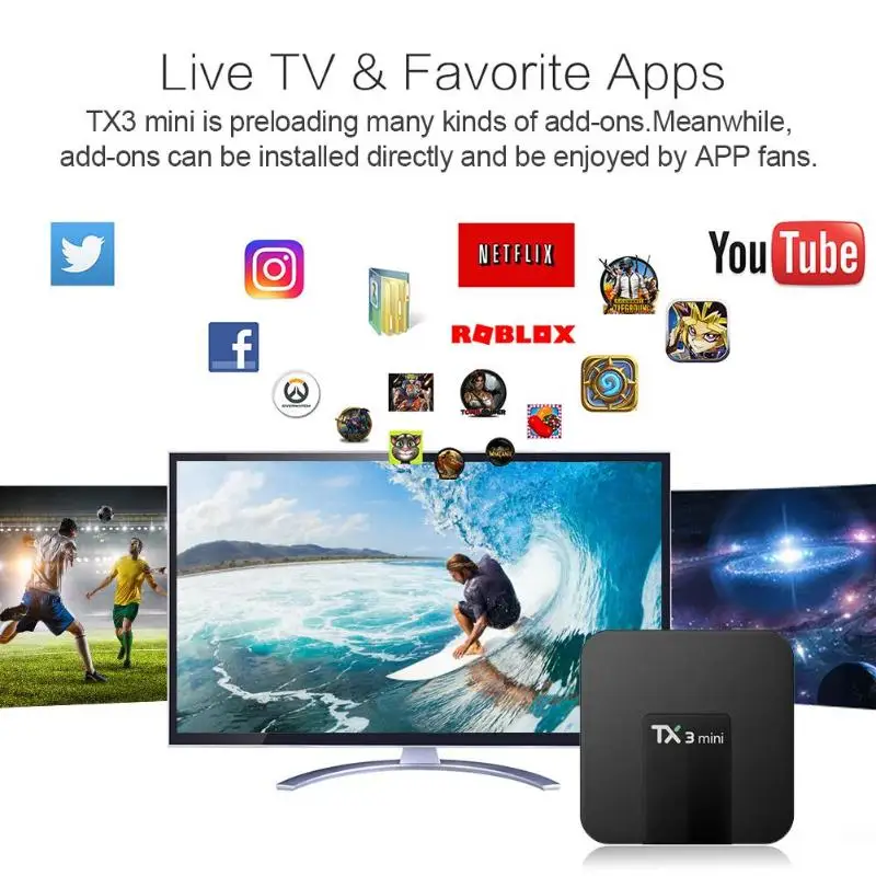 

TX3 Mini Smart TV Box Android 7.1 Amlogic S905W Quad Core 1G+8G WIFI H.265 4K Set-top Box Media Player with Remote Control Hot