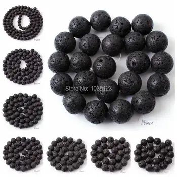 

High Quality Round Natural Black Lava Rock Stone Bracelet Necklace Jewelry Loose Beads 15 Inch 4/6/8/10/12/14/16/18/20mm wj76