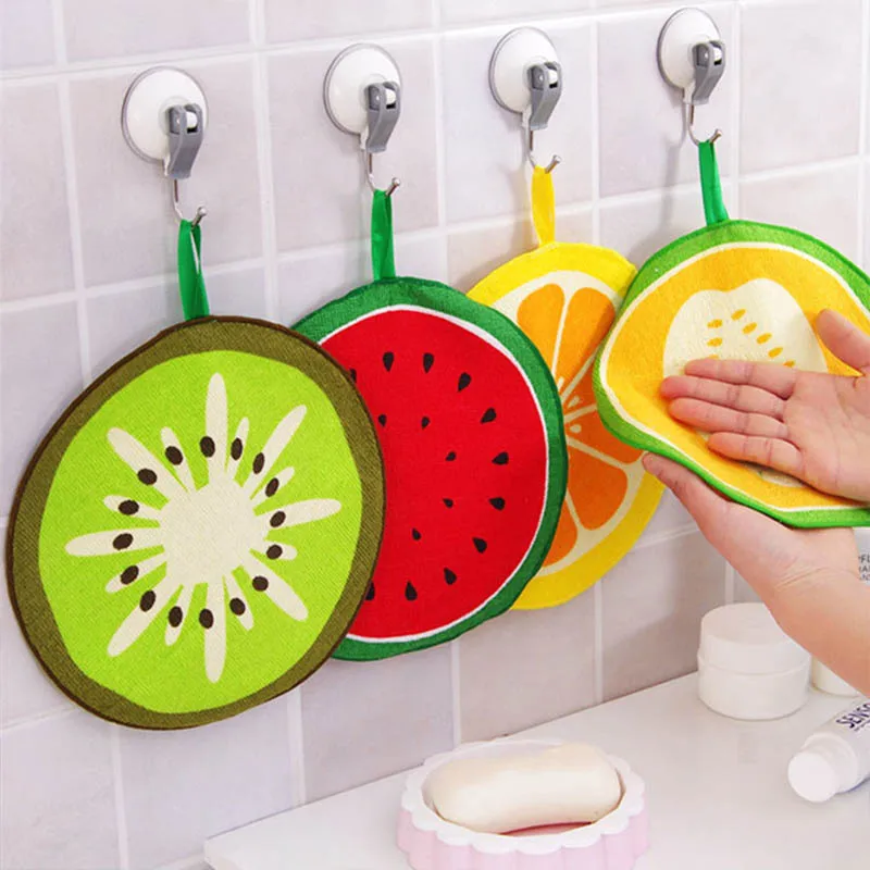 

Hand Towel Wipe Dishcloth Washcloths Round Fruit Shaped Multifunction 20CM Kids Baby Handkerchief Kitchen Hanging Towels