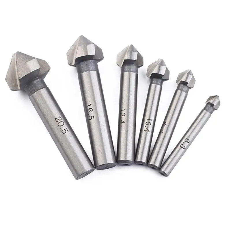 

6 Pcs Cobalt Single-End Countersink Tool Deburring Tool Set Round Shank for Cutting Holes Insulation Boards