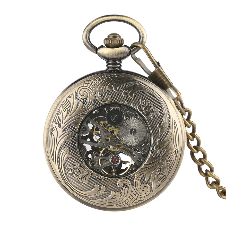 Винтажные Механические карманные часы мужские синие римские цифры дисплей прозрачный кулон часы Подарки для женщин ручной обмотки Fob часы