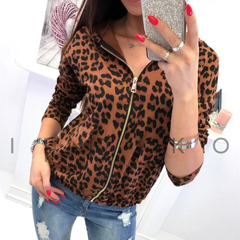 

Women Jacket Fashion Ladies Retro Leopard Print Zipper Up Bomber Jacket Casual Coat Autumn Spring Outwear Women Clothes