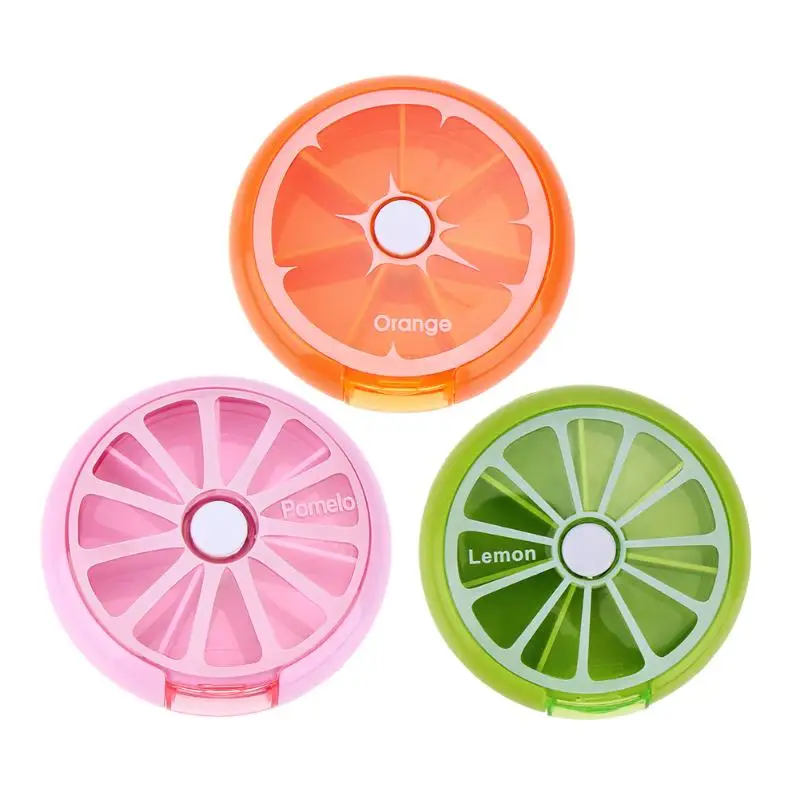 

7 Sub Grid Round Fruit Shape Weekly Health Care Medicine Pill Box Organizer