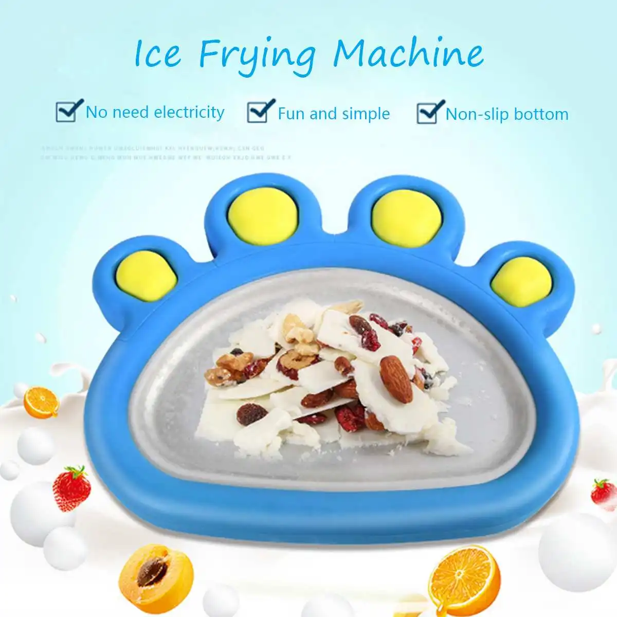 

Yogurt Fruit Roll Maker Machine Home Instant Ice Cream Fry Pan Plate + 2 Spade Fast Freeze Surface DIY Food Grade Non-slip