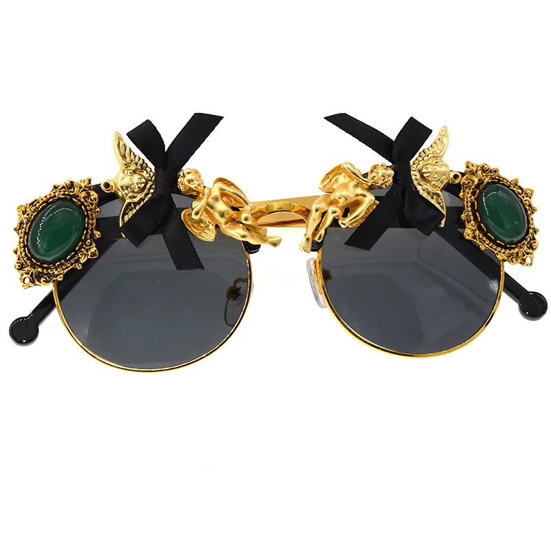 Новые круглые рамки фирменные дизайнерские барочные танцевальные солнцезащитные очки для женщин индивидуальный Ангел бант женские Солнцезащитные очки женские оттенки