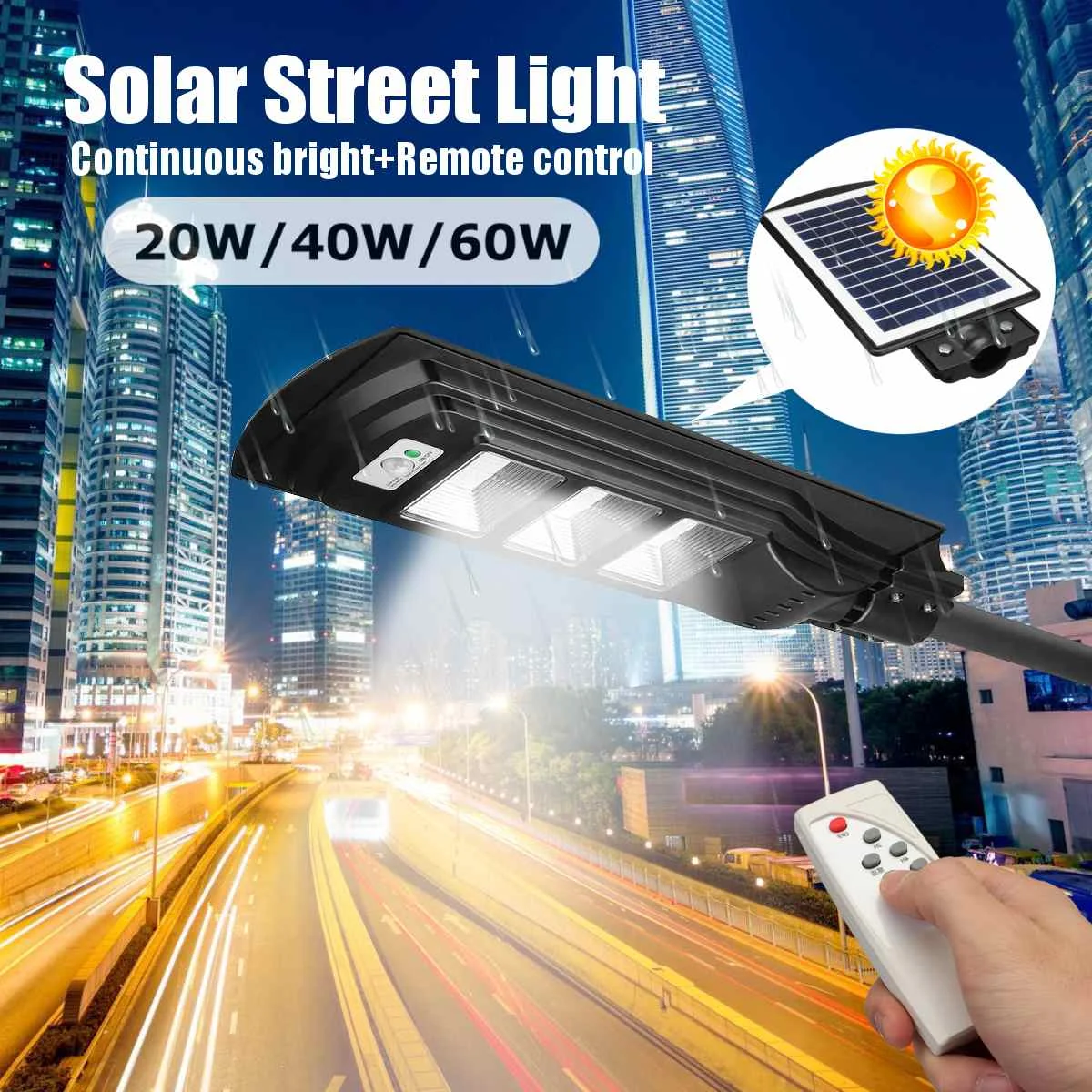 

60/40/20W Solar Power LED Wall Street Light Lighting Waterproof Remote Control Lamp Powered for Outdoor Garden Courtyard