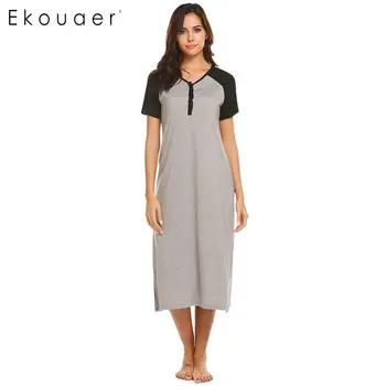 

Ekouaer Women Nightgown Dress Nightwear Patchwork Short Sleeve V Neck Nighty Sleepwear Nightdress Casual Night Dresses