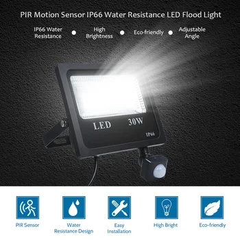 

30W AC85-265V 60 LED PIR Motion Sensor Flood Light Spot Projector Lamp Bracket Inductor Angle for Patio Courtyard Garden IP66
