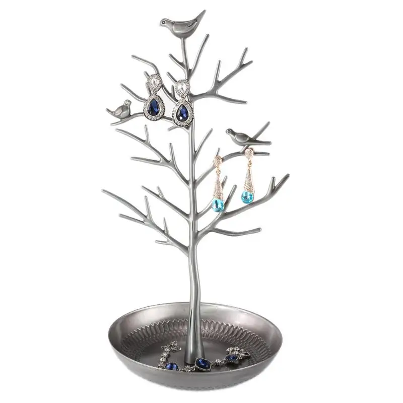 Новые Птица серьги в виде дерева ожерелье кольцо ювелирные браслеты и кулоны Дисплей Стенд лоток дерево хранения стойки Органайзер держатель H39