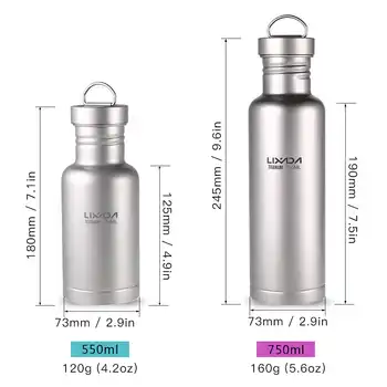 Lixada Outdoor Tableware 500ml/750ml Titanium Water Bottle with Extra Plastic Lid Ultralight Outdoor Camping Hiking Cycling