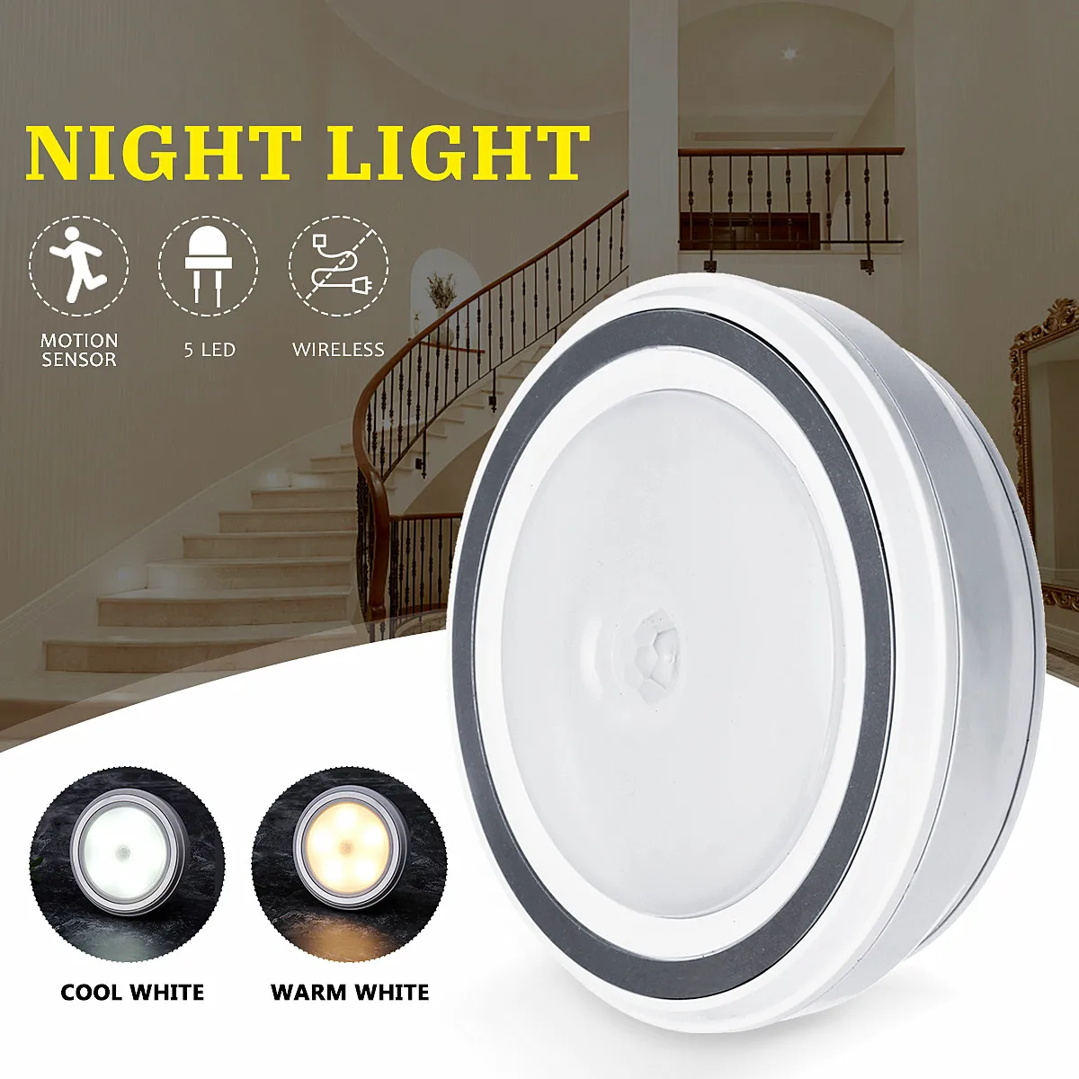 

New Arrival LED2835 5LEDs Night Light Warm Cool Light PIR Motion Sensor Infrared Wireless Battery Powered LED Wall Lamp 60LM 5W