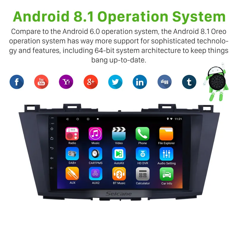 Discount Seicane Android 7.1/8.1 9 inch Car Multimedia Player for 2009 2010 2011 2012 Mazda 5 with Quad-core CPU WIFI USB GPS Navi Radio 1