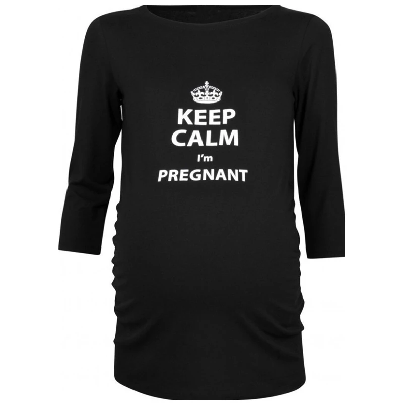 Godier Maternity T-Shirts Cotton Three Quarter Sleeve Tops Women tshirt Pregnancy T Shirt Keep Calm I'm Pregnant Printed Tops