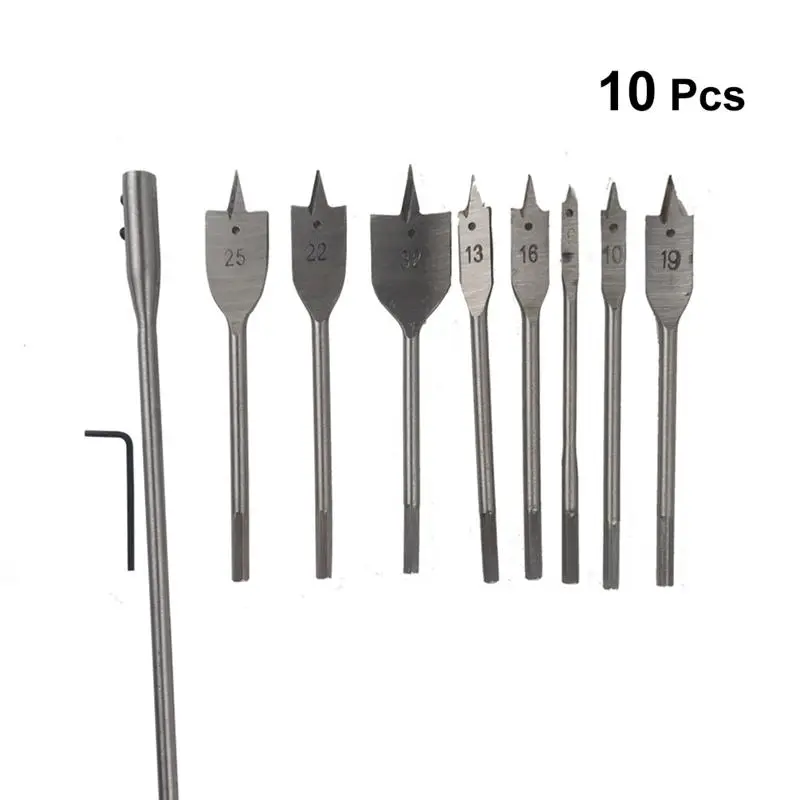 

10pcs/Pack Three Sharp Woodworking Flat Drilling Woodworking Bit Hexagonal Handle Suit Flat Drill Wood Open Hole