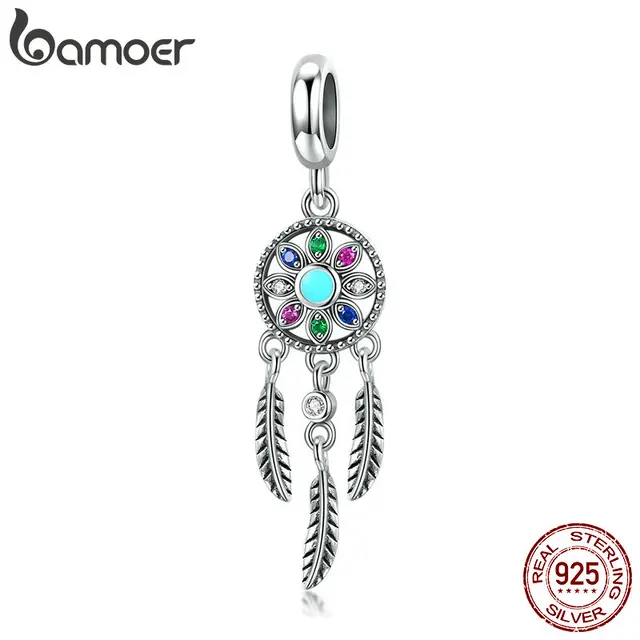 BAMOER 925 пробы Серебряный богемный Ловец снов Подвеска Шарм fit Браслет и ожерелья для мужчин DIY ювелирных изделий SCC961