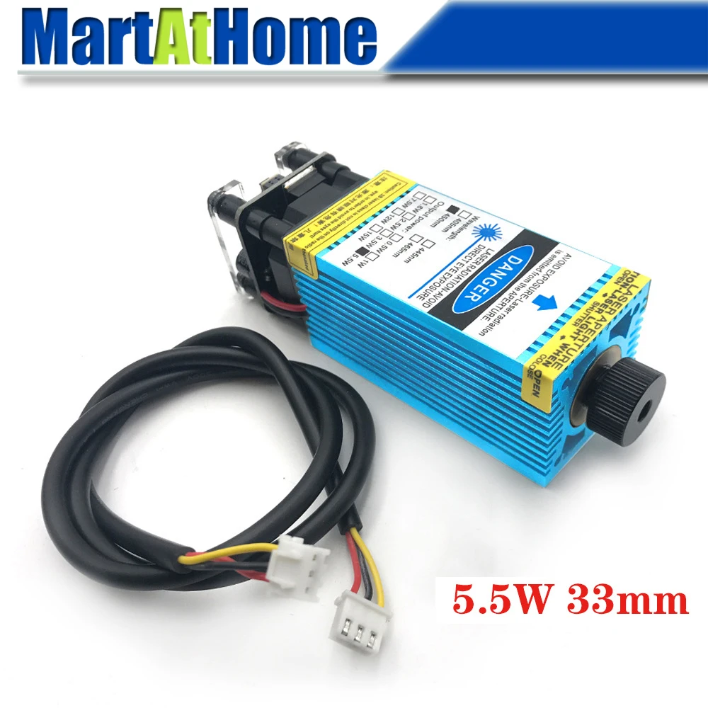 

5.5W 450nm Laser Module Blue Violet TTL PWM DC 12V 3P Adjustable Focal Length Built-in Driver for CNC Engraving Cutting