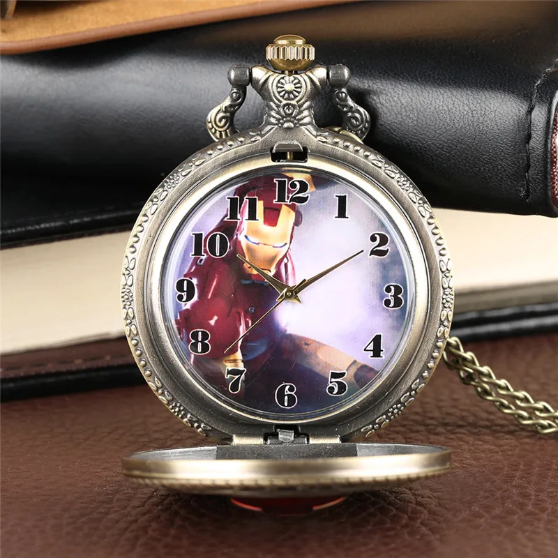 Skyrim мужские карманные часы с изображением головы Железного человека и кварцевые карманные часы с арабским цифровым шкалом карманные часы с ожерельем