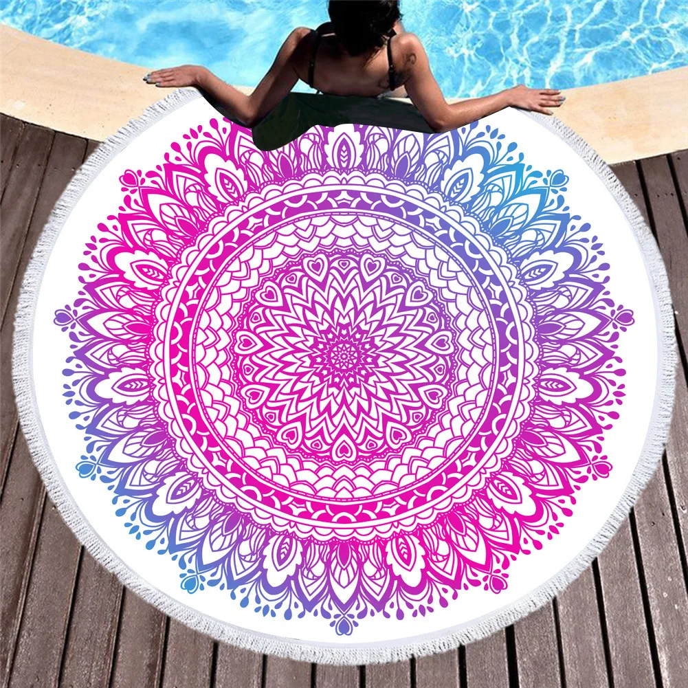 

Summer Round Beach Towel Mandala Floral Printed Microfiber Towel Bath Bohemian Yoga Picnic Mat Blanket Large 150cm Toalla Plage