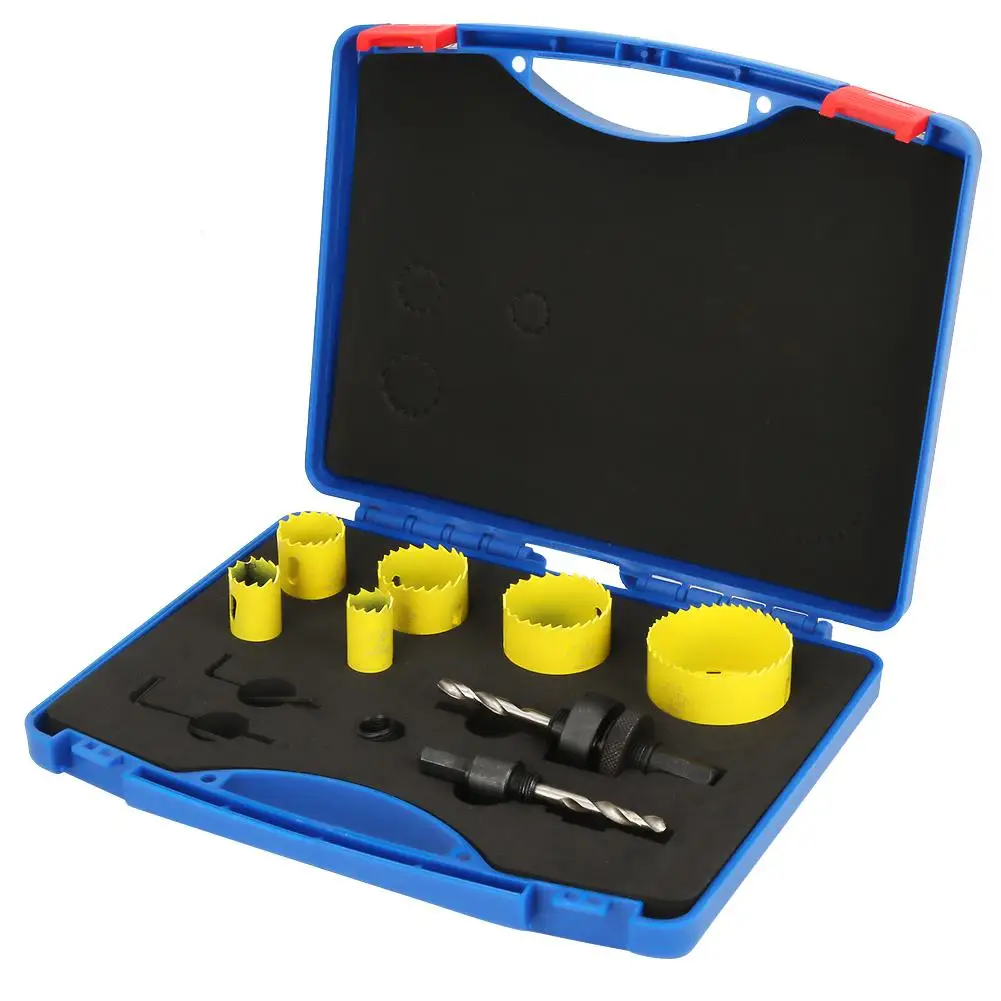 

11 pcs Woodworking Hole Cutter Bi-Metal Holesaw Cutter Tool Hole Saw with Core Drill Bit with Case A2 Extension rod A4