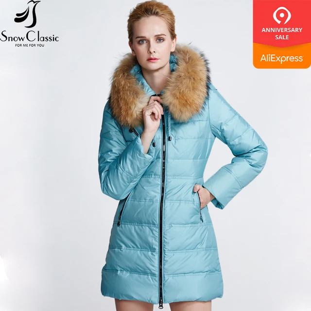 Snow Classic Новая зимняя дамская пуховая куртка с разнообразными цветами действительно теплой шляпой с молнией спереди застежка-молния холодная длинная скидка