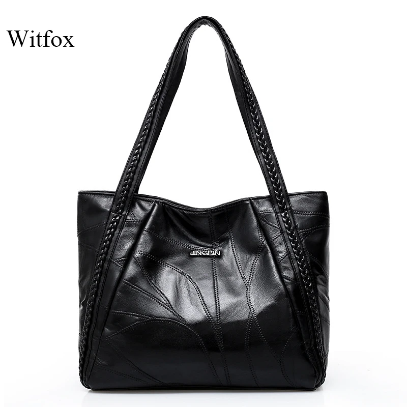 WITFOX Натуральная овечья кожа женские сумки Наплечные большой емкости с узором для покупок