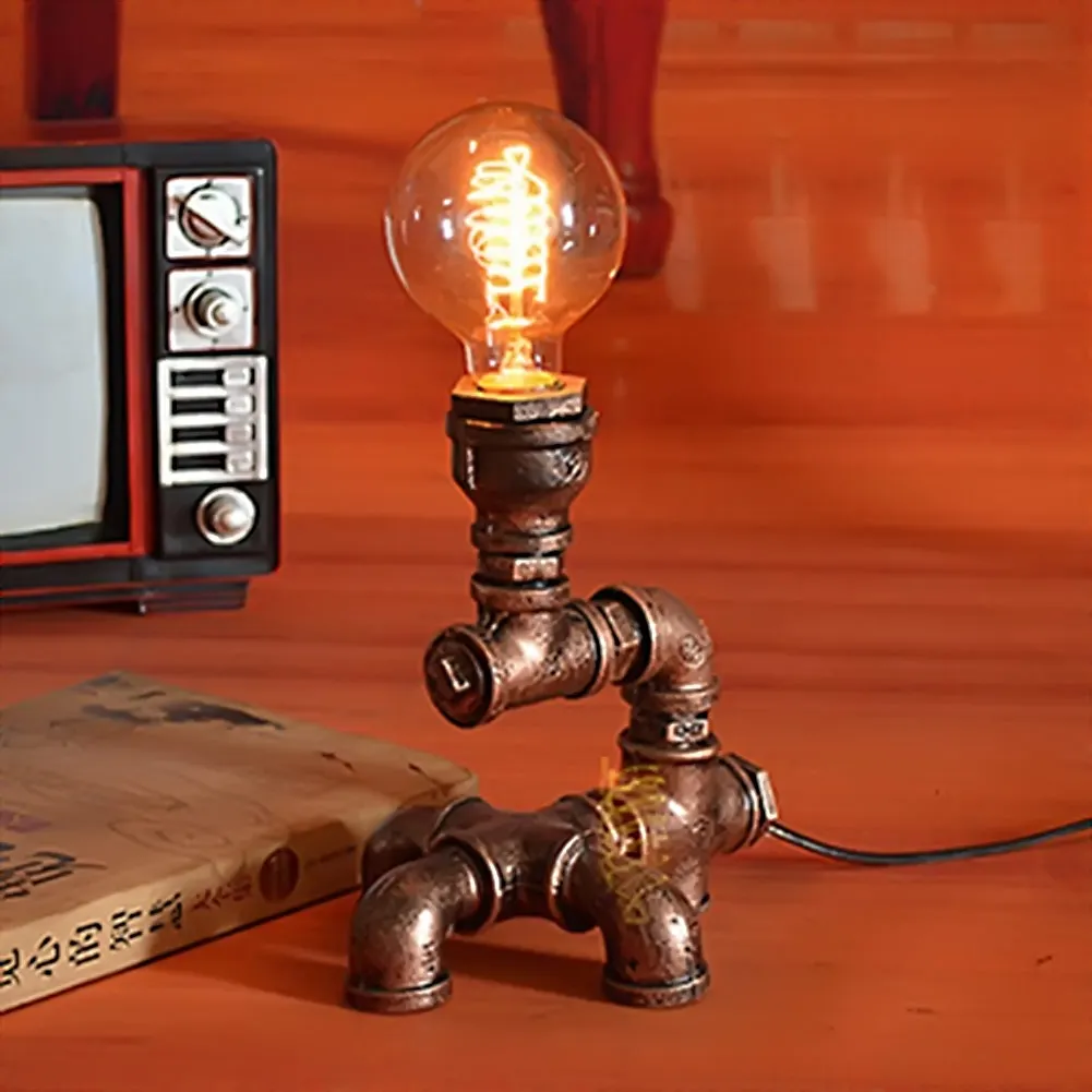 Винтаж промышленный стальной в ретро стиле трубой Настольная лампа для Спальня офис исследование для чтения книг инновационный осветительный прибор E27/E26 лампы