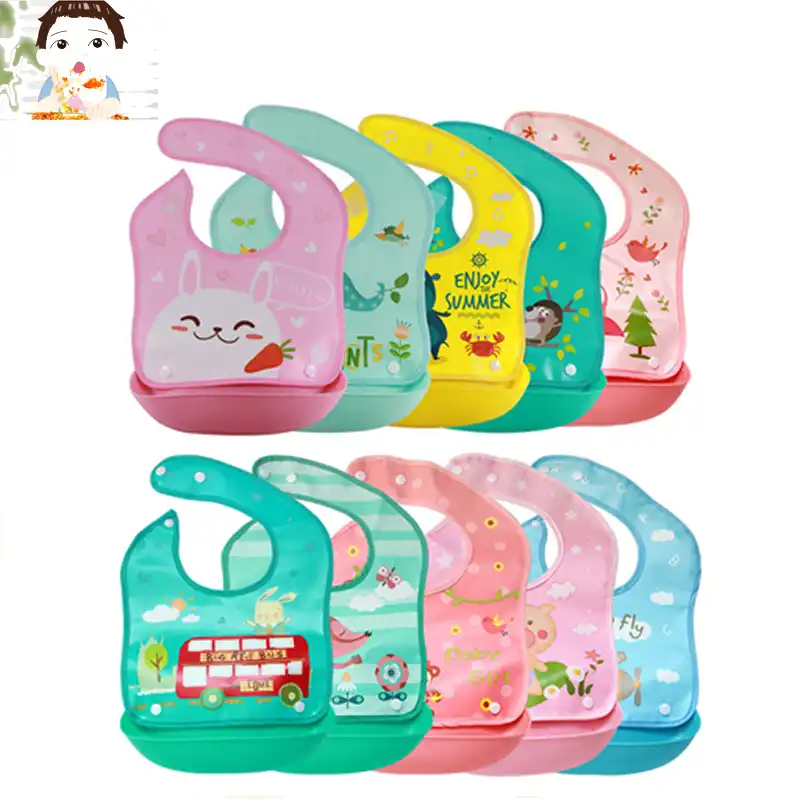 Waterproof Baby Silicone Bibs Feeding Bib Kids Roll up Food Catcher Pocket UK